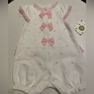 Little Me Pink & Green Hearts Romper